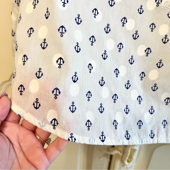 J Crew Factory Women’s Cotton Half Button-Down Top in Cream and Navy, Size Small - Picture 4 of 10